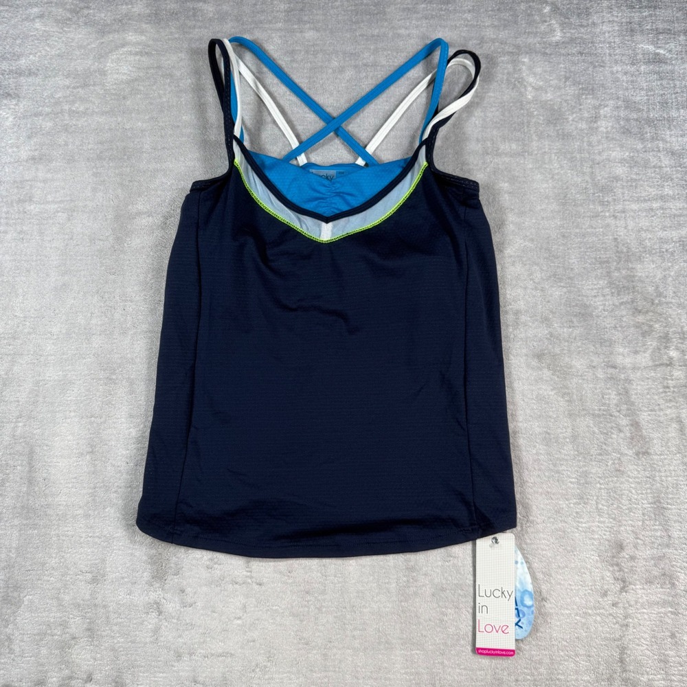 Lucky in Love Top Women Small Blue Triple Strap Bralette Cami Tennis Pickleball